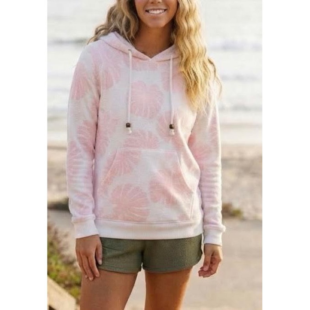 Ron Jon Surf Shop Palm Paradise Hacci Hoodie Pink Tropical Leaf L